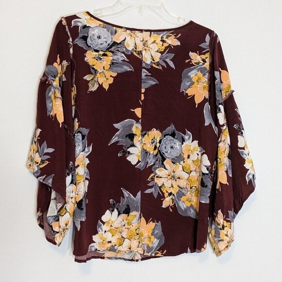 CATO Est 1946 Burgundy Floral Relaxed Fit Peasant Boho Top; Size L - Picture 3 of 6